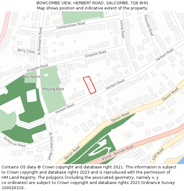 BOWCOMBE VIEW, HERBERT ROAD, SALCOMBE, TQ8 8HN: Location map and indicative extent of plot