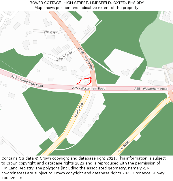 BOWER COTTAGE, HIGH STREET, LIMPSFIELD, OXTED, RH8 0DY: Location map and indicative extent of plot