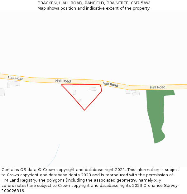 BRACKEN, HALL ROAD, PANFIELD, BRAINTREE, CM7 5AW: Location map and indicative extent of plot