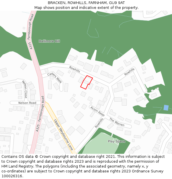 BRACKEN, ROWHILLS, FARNHAM, GU9 9AT: Location map and indicative extent of plot