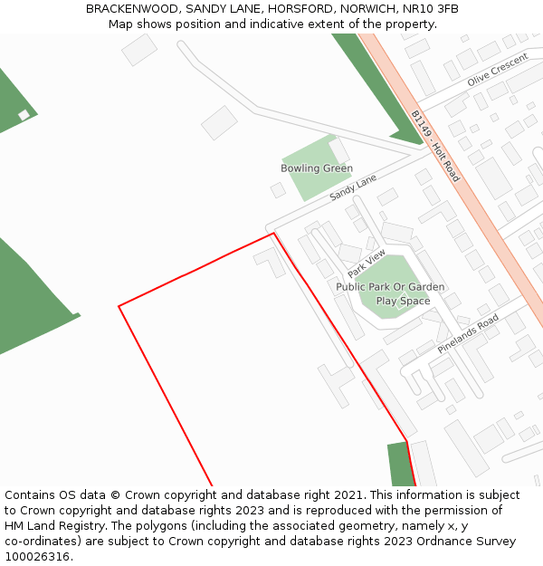 BRACKENWOOD, SANDY LANE, HORSFORD, NORWICH, NR10 3FB: Location map and indicative extent of plot