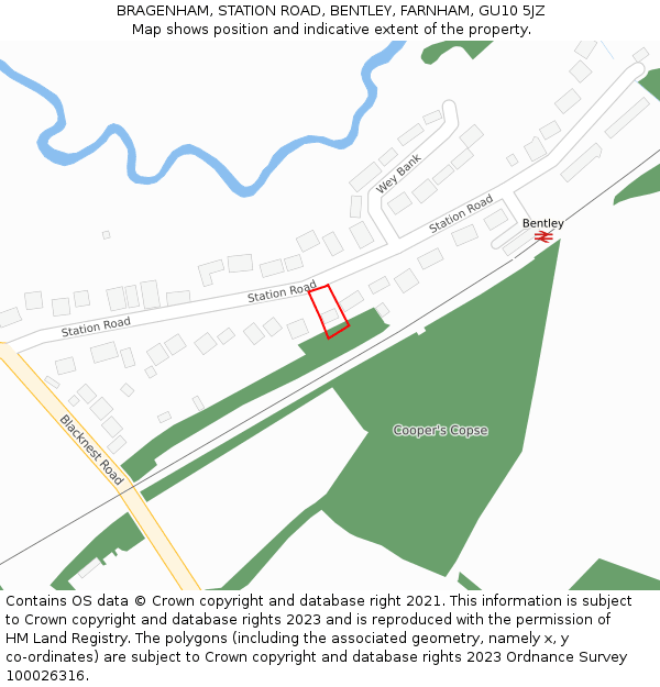 BRAGENHAM, STATION ROAD, BENTLEY, FARNHAM, GU10 5JZ: Location map and indicative extent of plot