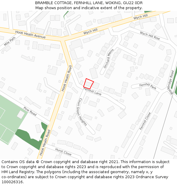 BRAMBLE COTTAGE, FERNHILL LANE, WOKING, GU22 0DR: Location map and indicative extent of plot