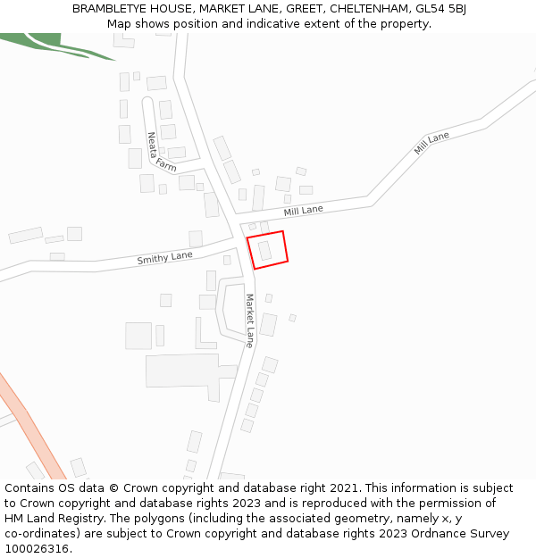 BRAMBLETYE HOUSE, MARKET LANE, GREET, CHELTENHAM, GL54 5BJ: Location map and indicative extent of plot