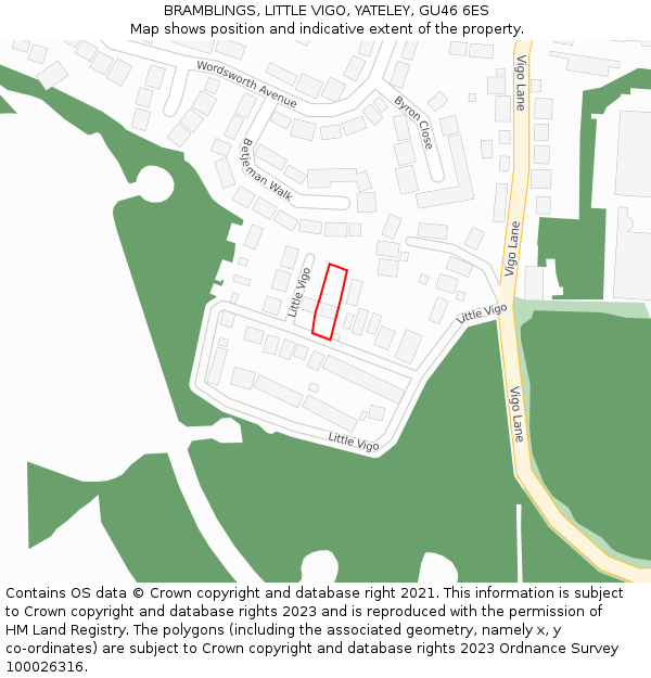 BRAMBLINGS, LITTLE VIGO, YATELEY, GU46 6ES: Location map and indicative extent of plot