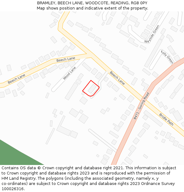 BRAMLEY, BEECH LANE, WOODCOTE, READING, RG8 0PY: Location map and indicative extent of plot