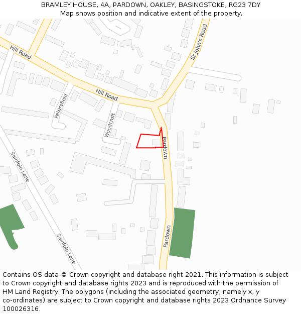 BRAMLEY HOUSE, 4A, PARDOWN, OAKLEY, BASINGSTOKE, RG23 7DY: Location map and indicative extent of plot