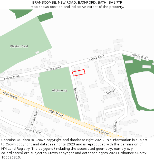 BRANSCOMBE, NEW ROAD, BATHFORD, BATH, BA1 7TR: Location map and indicative extent of plot