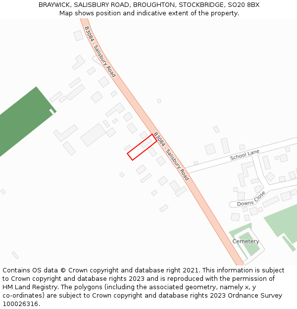 BRAYWICK, SALISBURY ROAD, BROUGHTON, STOCKBRIDGE, SO20 8BX: Location map and indicative extent of plot