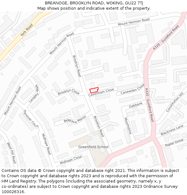 BREANOGE, BROOKLYN ROAD, WOKING, GU22 7TJ: Location map and indicative extent of plot