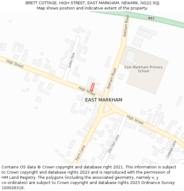 BRETT COTTAGE, HIGH STREET, EAST MARKHAM, NEWARK, NG22 0QJ: Location map and indicative extent of plot