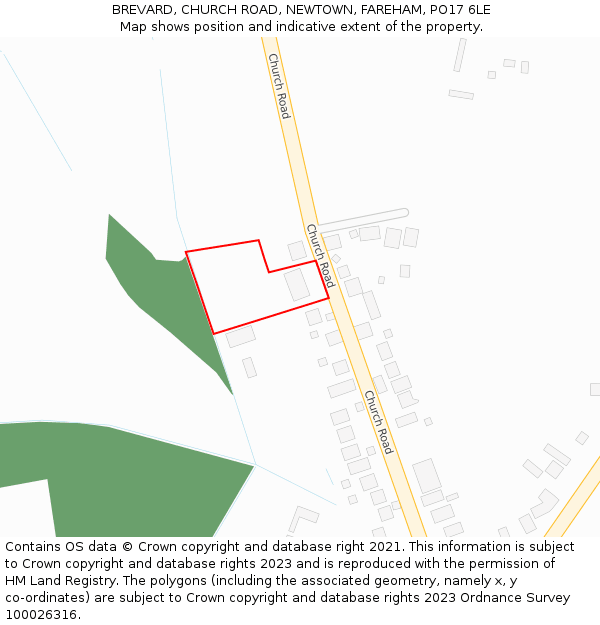 BREVARD, CHURCH ROAD, NEWTOWN, FAREHAM, PO17 6LE: Location map and indicative extent of plot