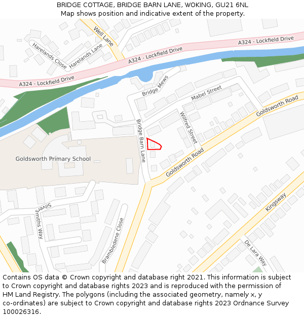 BRIDGE COTTAGE, BRIDGE BARN LANE, WOKING, GU21 6NL: Location map and indicative extent of plot