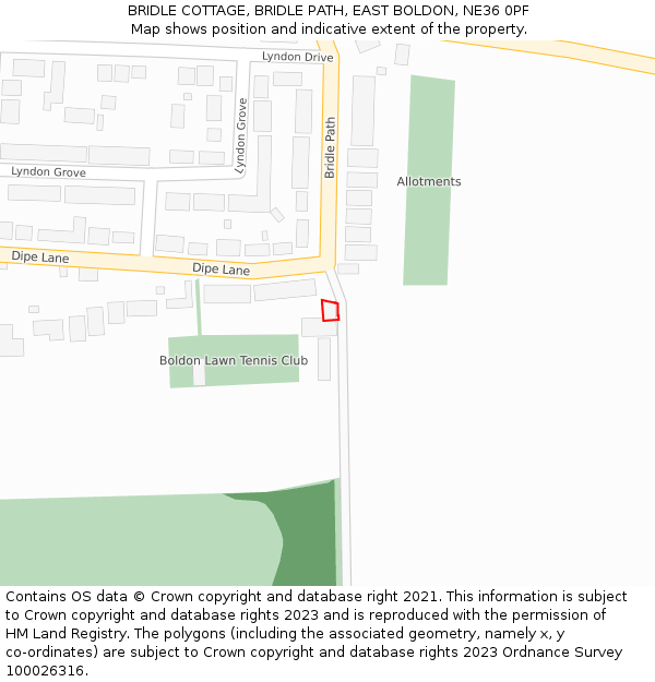 BRIDLE COTTAGE, BRIDLE PATH, EAST BOLDON, NE36 0PF: Location map and indicative extent of plot