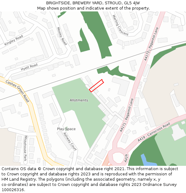 BRIGHTSIDE, BREWERY YARD, STROUD, GL5 4JW: Location map and indicative extent of plot