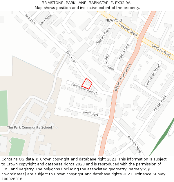 BRIMSTONE, PARK LANE, BARNSTAPLE, EX32 9AL: Location map and indicative extent of plot
