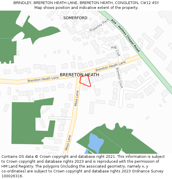 BRINDLEY, BRERETON HEATH LANE, BRERETON HEATH, CONGLETON, CW12 4SY: Location map and indicative extent of plot