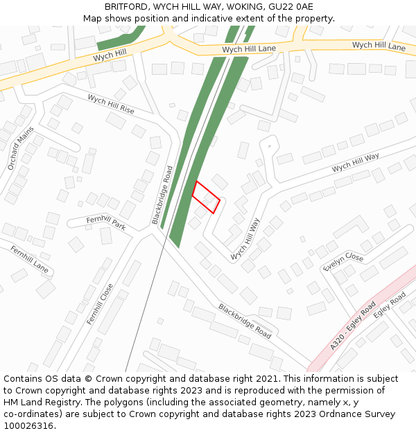 BRITFORD, WYCH HILL WAY, WOKING, GU22 0AE: Location map and indicative extent of plot