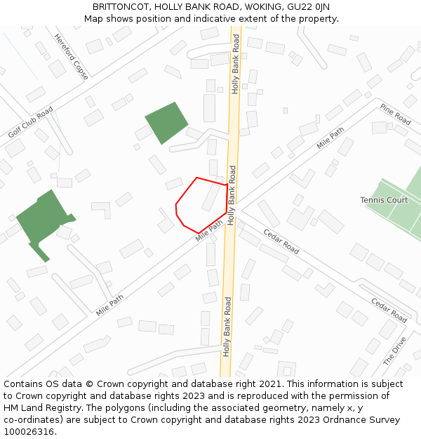 BRITTONCOT, HOLLY BANK ROAD, WOKING, GU22 0JN: Location map and indicative extent of plot