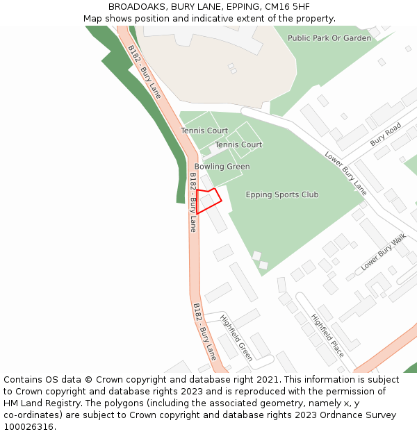 BROADOAKS, BURY LANE, EPPING, CM16 5HF: Location map and indicative extent of plot