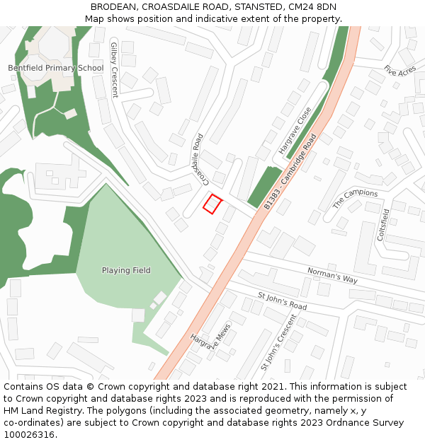 BRODEAN, CROASDAILE ROAD, STANSTED, CM24 8DN: Location map and indicative extent of plot