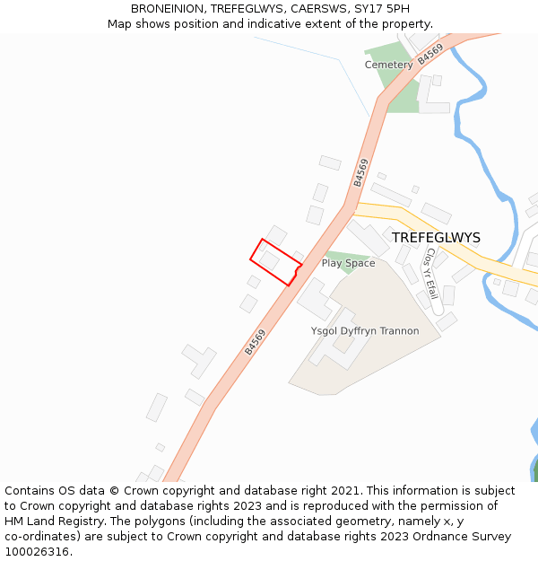 BRONEINION, TREFEGLWYS, CAERSWS, SY17 5PH: Location map and indicative extent of plot