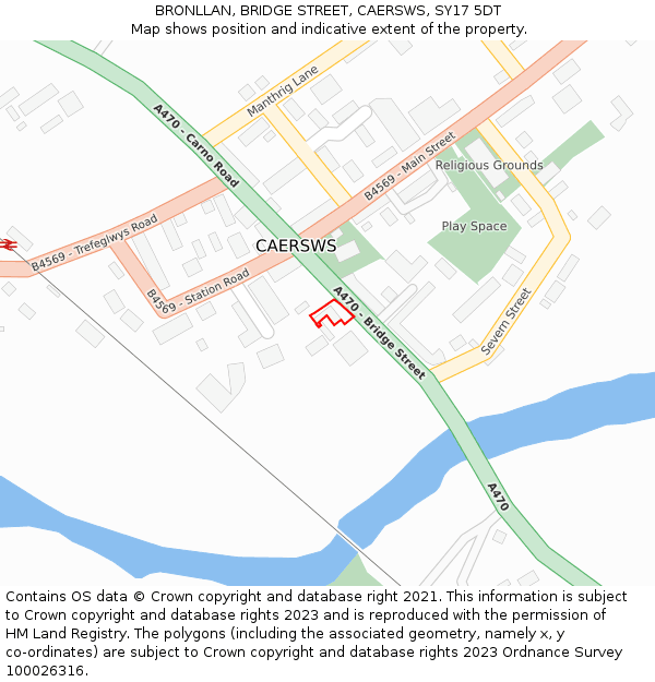 BRONLLAN, BRIDGE STREET, CAERSWS, SY17 5DT: Location map and indicative extent of plot