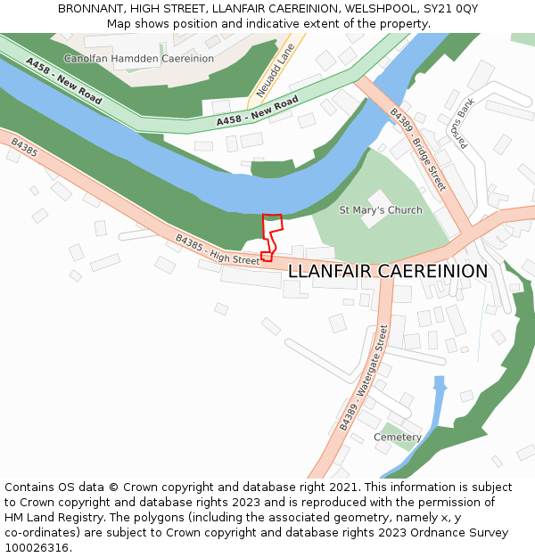 BRONNANT, HIGH STREET, LLANFAIR CAEREINION, WELSHPOOL, SY21 0QY: Location map and indicative extent of plot