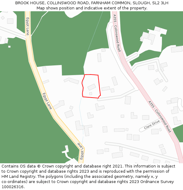 BROOK HOUSE, COLLINSWOOD ROAD, FARNHAM COMMON, SLOUGH, SL2 3LH: Location map and indicative extent of plot