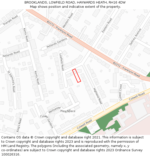 BROOKLANDS, LOWFIELD ROAD, HAYWARDS HEATH, RH16 4DW: Location map and indicative extent of plot