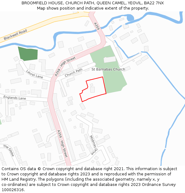 BROOMFIELD HOUSE, CHURCH PATH, QUEEN CAMEL, YEOVIL, BA22 7NX: Location map and indicative extent of plot