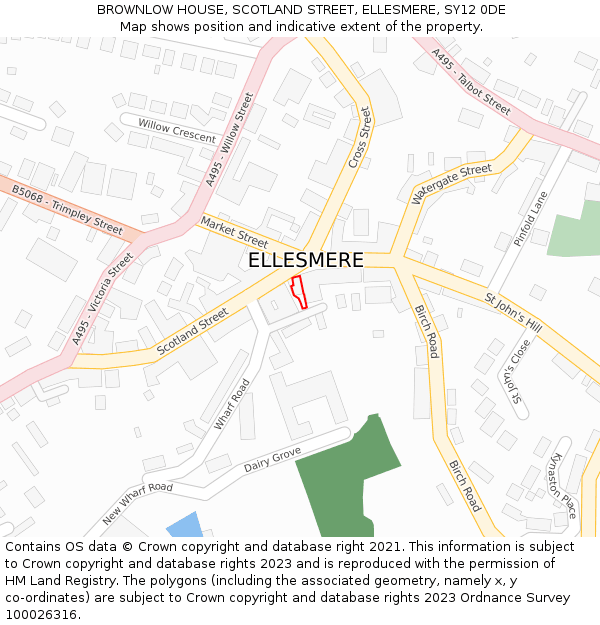 BROWNLOW HOUSE, SCOTLAND STREET, ELLESMERE, SY12 0DE: Location map and indicative extent of plot