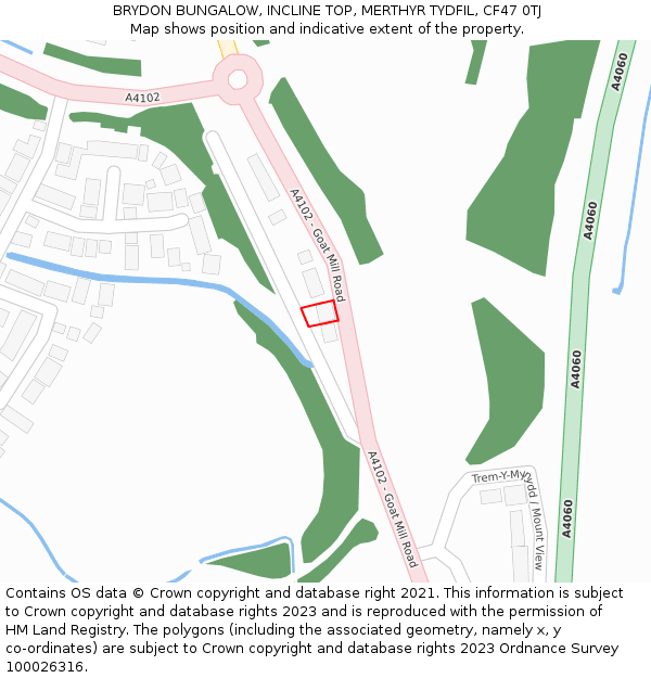 BRYDON BUNGALOW, INCLINE TOP, MERTHYR TYDFIL, CF47 0TJ: Location map and indicative extent of plot