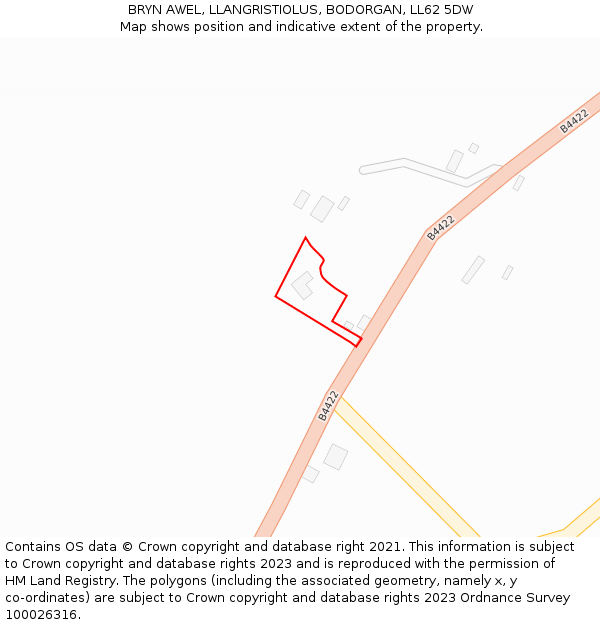BRYN AWEL, LLANGRISTIOLUS, BODORGAN, LL62 5DW: Location map and indicative extent of plot