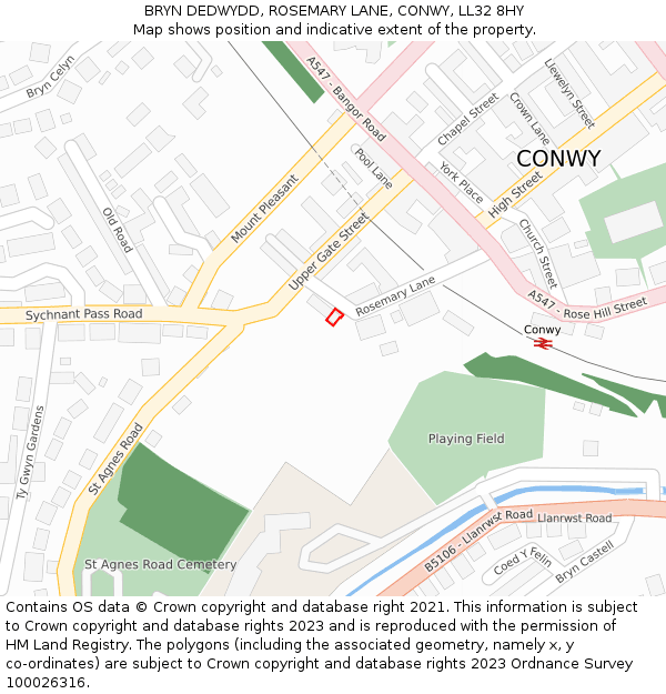 BRYN DEDWYDD, ROSEMARY LANE, CONWY, LL32 8HY: Location map and indicative extent of plot