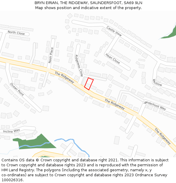 BRYN EIRIAN, THE RIDGEWAY, SAUNDERSFOOT, SA69 9LN: Location map and indicative extent of plot