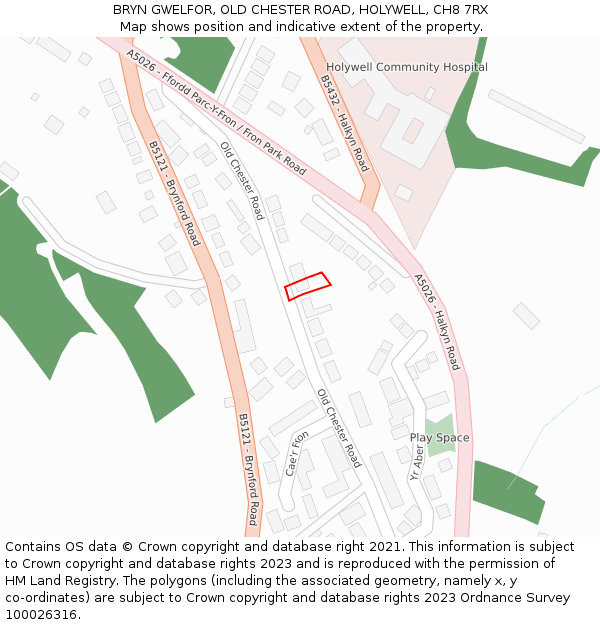 BRYN GWELFOR, OLD CHESTER ROAD, HOLYWELL, CH8 7RX: Location map and indicative extent of plot