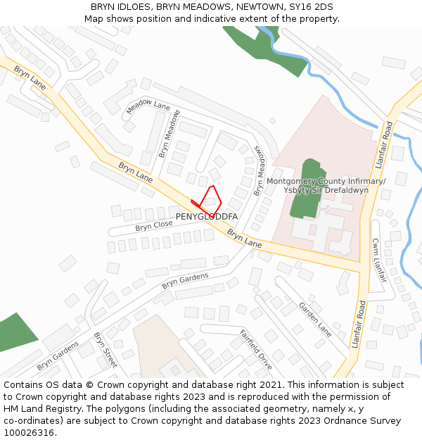 BRYN IDLOES, BRYN MEADOWS, NEWTOWN, SY16 2DS: Location map and indicative extent of plot