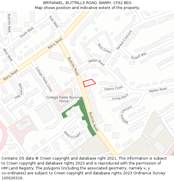 BRYNAWEL, BUTTRILLS ROAD, BARRY, CF62 8EG: Location map and indicative extent of plot