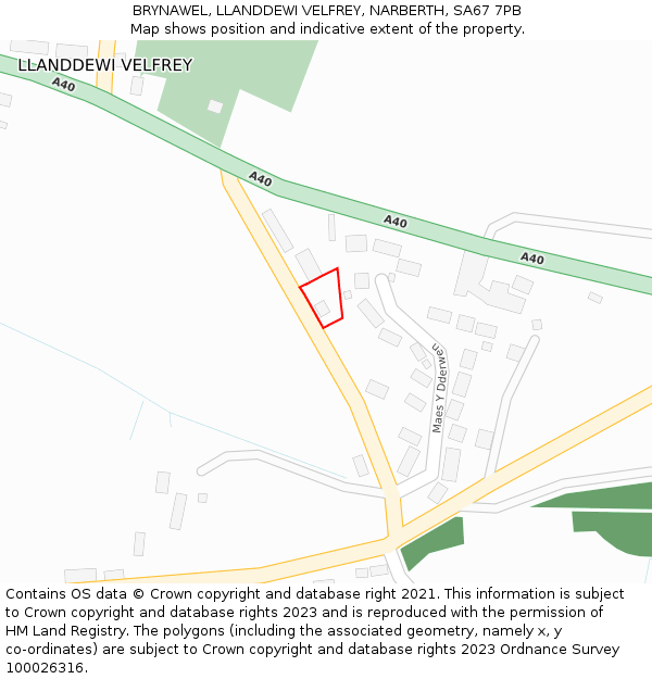BRYNAWEL, LLANDDEWI VELFREY, NARBERTH, SA67 7PB: Location map and indicative extent of plot