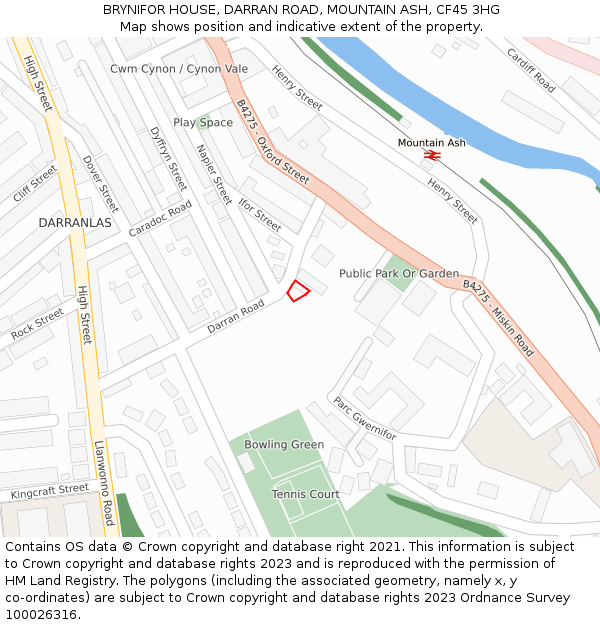 BRYNIFOR HOUSE, DARRAN ROAD, MOUNTAIN ASH, CF45 3HG: Location map and indicative extent of plot