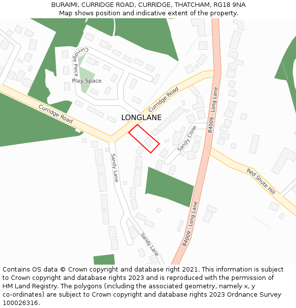 BURAIMI, CURRIDGE ROAD, CURRIDGE, THATCHAM, RG18 9NA: Location map and indicative extent of plot