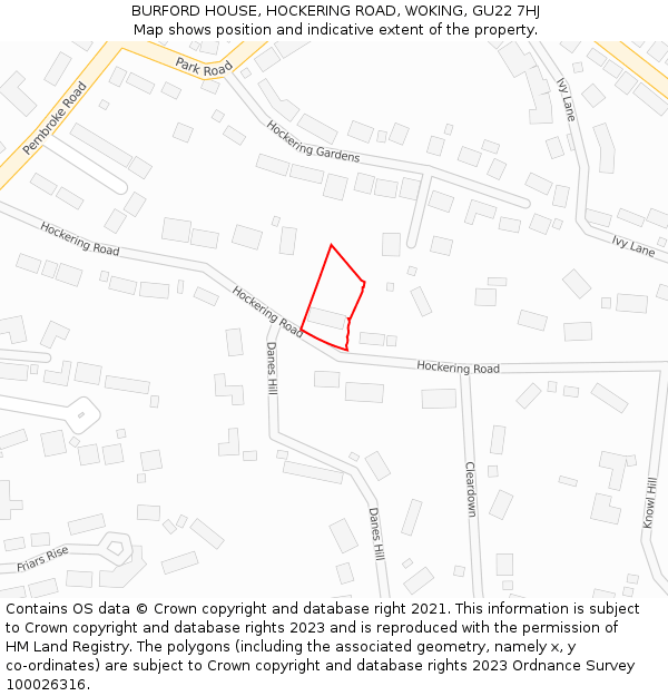 BURFORD HOUSE, HOCKERING ROAD, WOKING, GU22 7HJ: Location map and indicative extent of plot