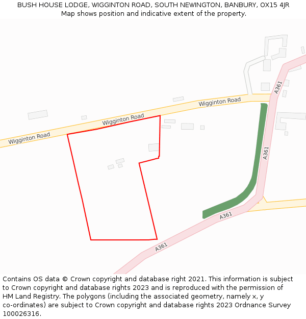 BUSH HOUSE LODGE, WIGGINTON ROAD, SOUTH NEWINGTON, BANBURY, OX15 4JR: Location map and indicative extent of plot