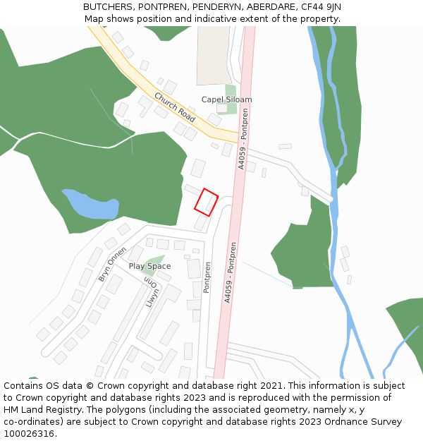 BUTCHERS, PONTPREN, PENDERYN, ABERDARE, CF44 9JN: Location map and indicative extent of plot