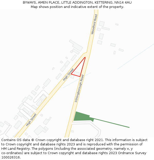 BYWAYS, AMEN PLACE, LITTLE ADDINGTON, KETTERING, NN14 4AU: Location map and indicative extent of plot