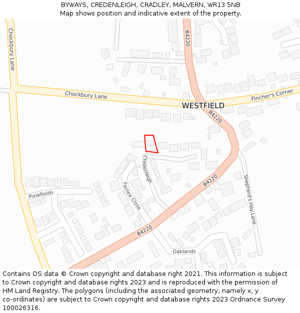 BYWAYS, CREDENLEIGH, CRADLEY, MALVERN, WR13 5NB: Location map and indicative extent of plot