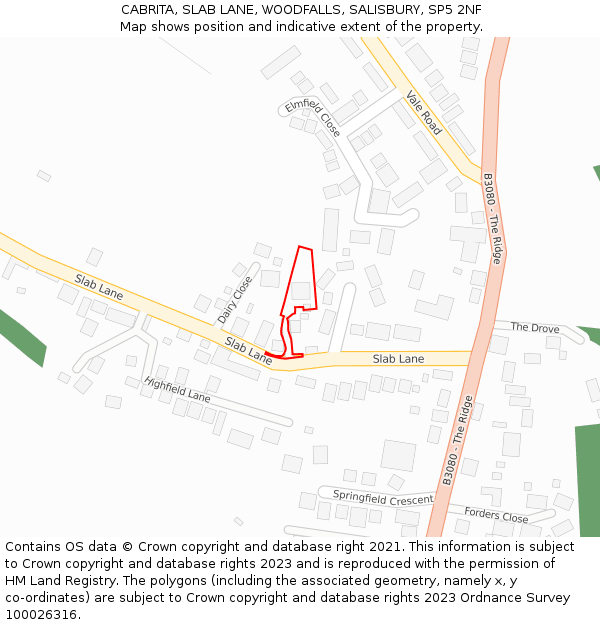 CABRITA, SLAB LANE, WOODFALLS, SALISBURY, SP5 2NF: Location map and indicative extent of plot