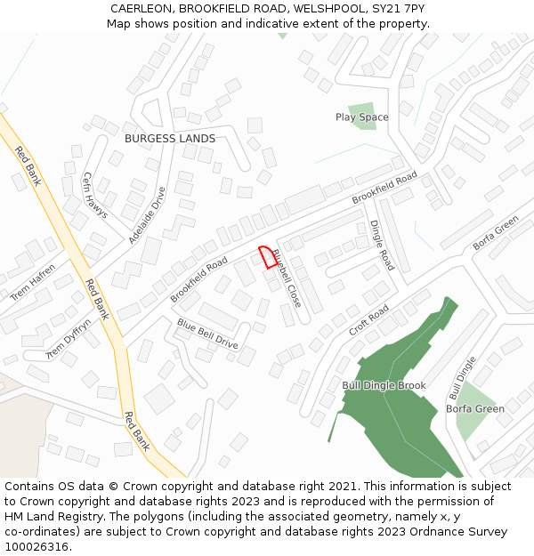 CAERLEON, BROOKFIELD ROAD, WELSHPOOL, SY21 7PY: Location map and indicative extent of plot