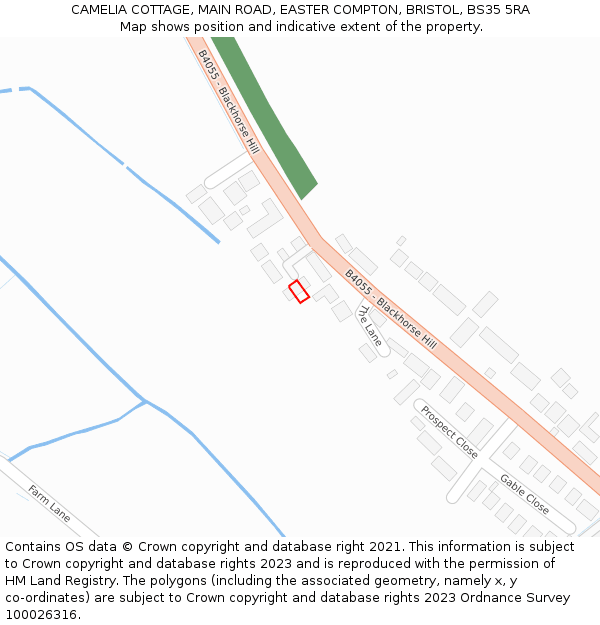 CAMELIA COTTAGE, MAIN ROAD, EASTER COMPTON, BRISTOL, BS35 5RA: Location map and indicative extent of plot